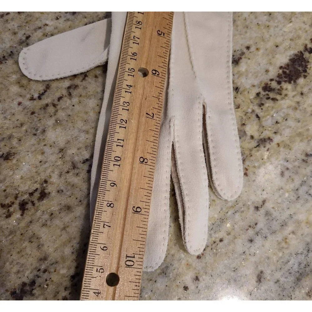 Vintage One Size Beige Formal Nylon Stretch Gloves 10